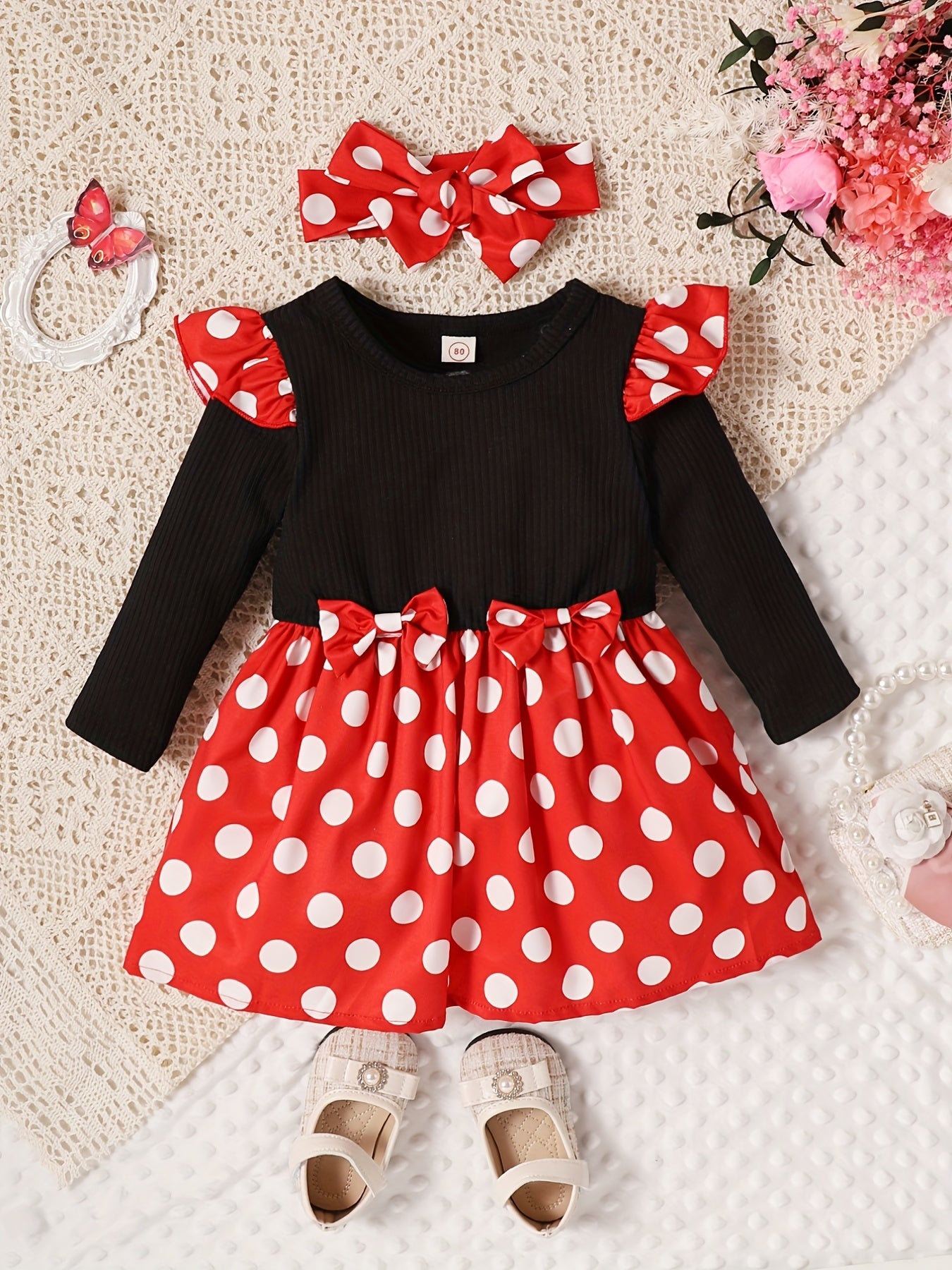 Baby Girls Polka Dot Puffy Dress Long Sleeve Casual
