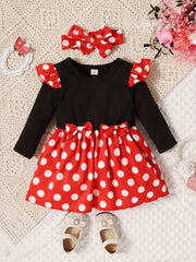 Baby Girls Polka Dot Puffy Dress Long Sleeve Casual