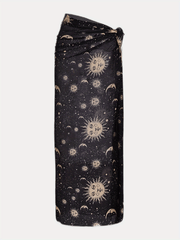 Moon & Sun Pattern Mesh Skirt Hippie Semi Sheer Skirt