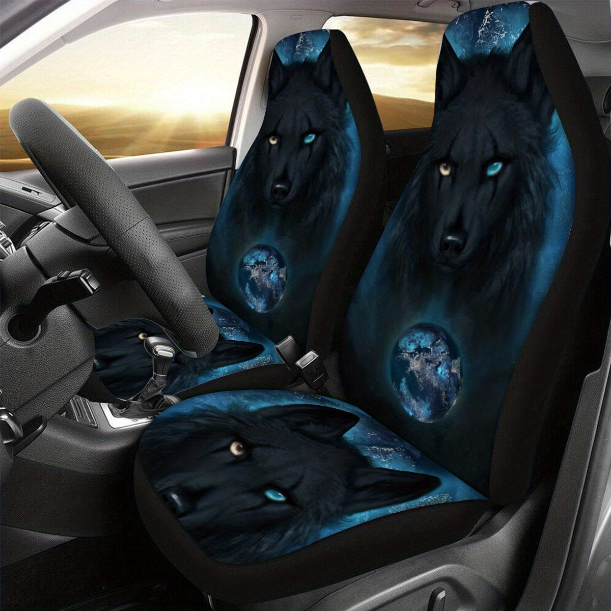 1pc Strange Eyed Wolf Print Car Seat Cover