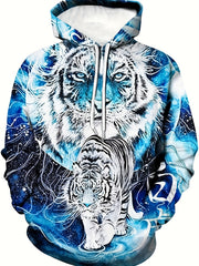 Wolf 3D Print Hoodie Men's Graphic Kangaroo Pocket Pullover