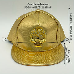 PU Leather Waterproof Snapback Hat Dollar Skull Decor Baseball Cap
