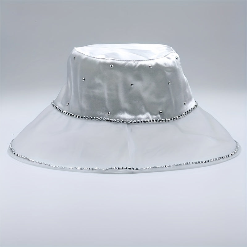 Mesh Breathable Bucket Hat Rhinestone Decor Lightweight Sunshade