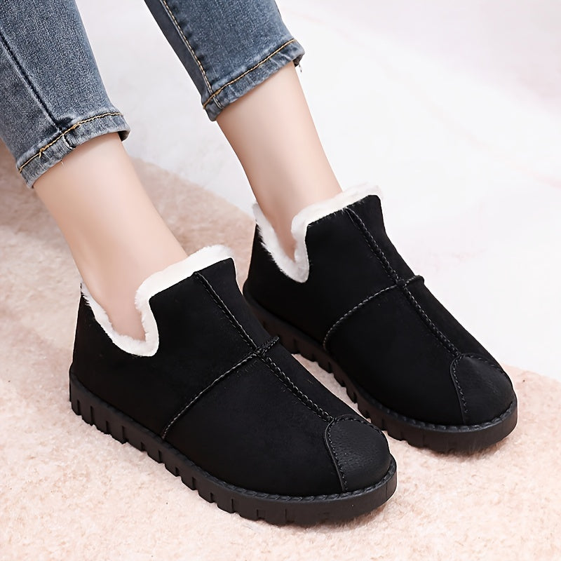 Women's Plush Lined Snow Boots Wear Resistance Non Slip Round Toe Flat Shoes