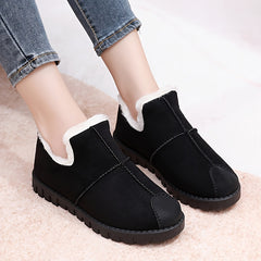 Women's Plush Lined Snow Boots Wear Resistance Non Slip Round Toe Flat Shoes