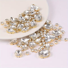 130pcs Mixed Shapes Sew On Rhinestones With Claw for DIY Craft Clothing Shoes