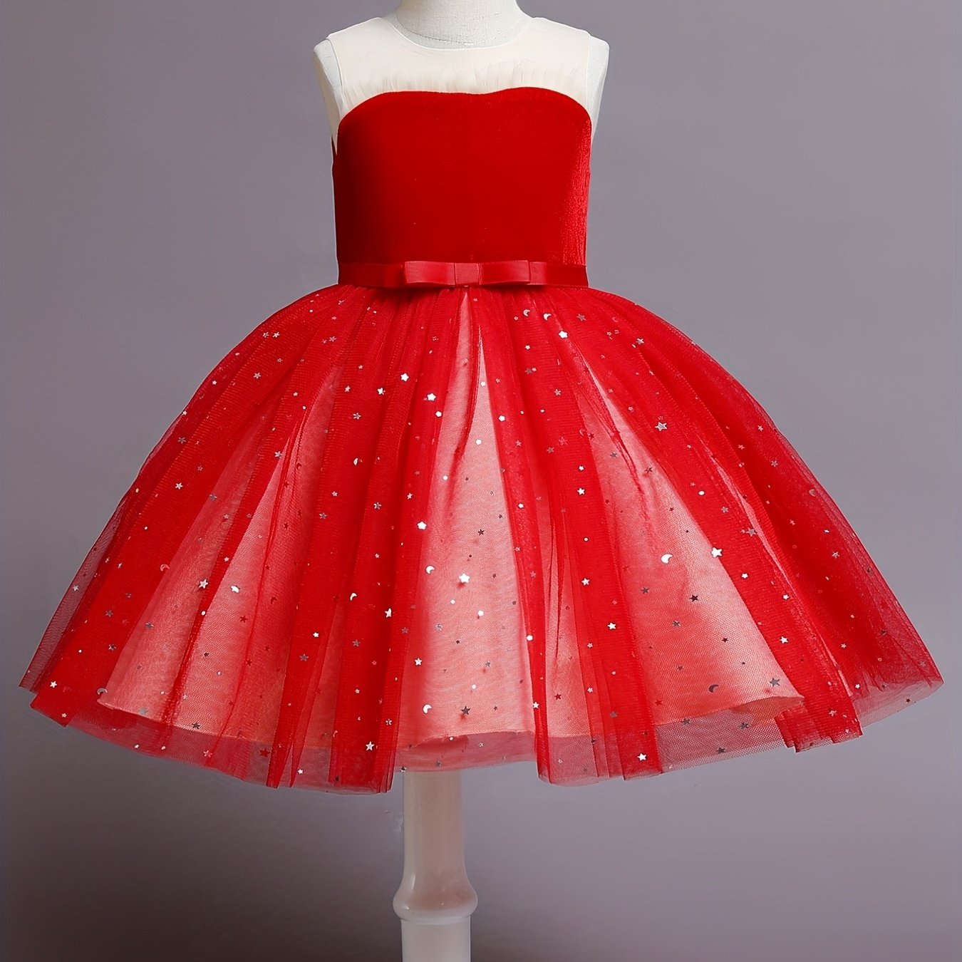 Girls Sequin Mesh Sleeveless Princess Dress For Kids Children