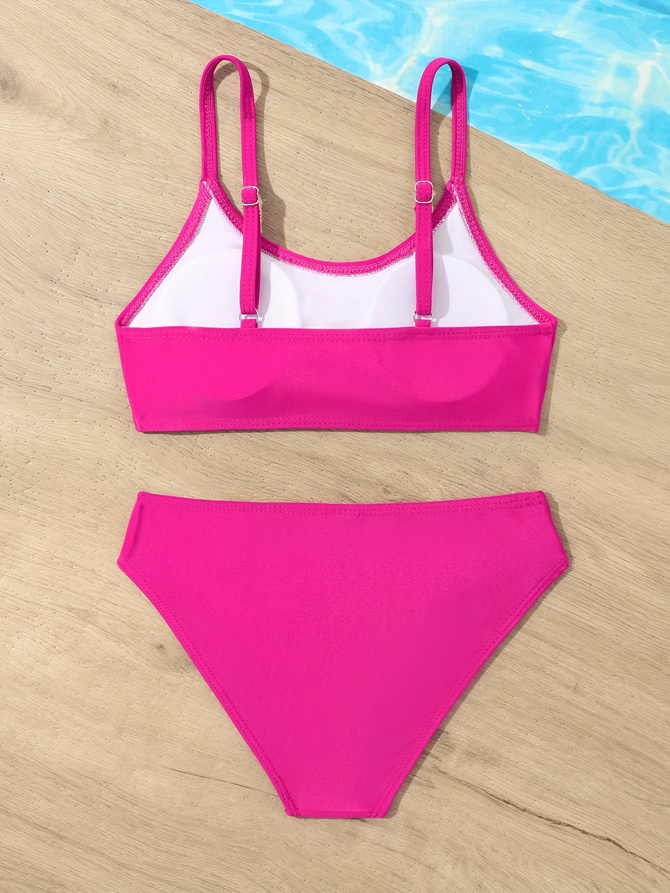 Girls Solid Swimsuit Set Cami Top Briefs Bikini Swimwear Set