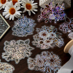 20PCS Flower & Dream Song Dark Flower Laser Silver PET Stickers