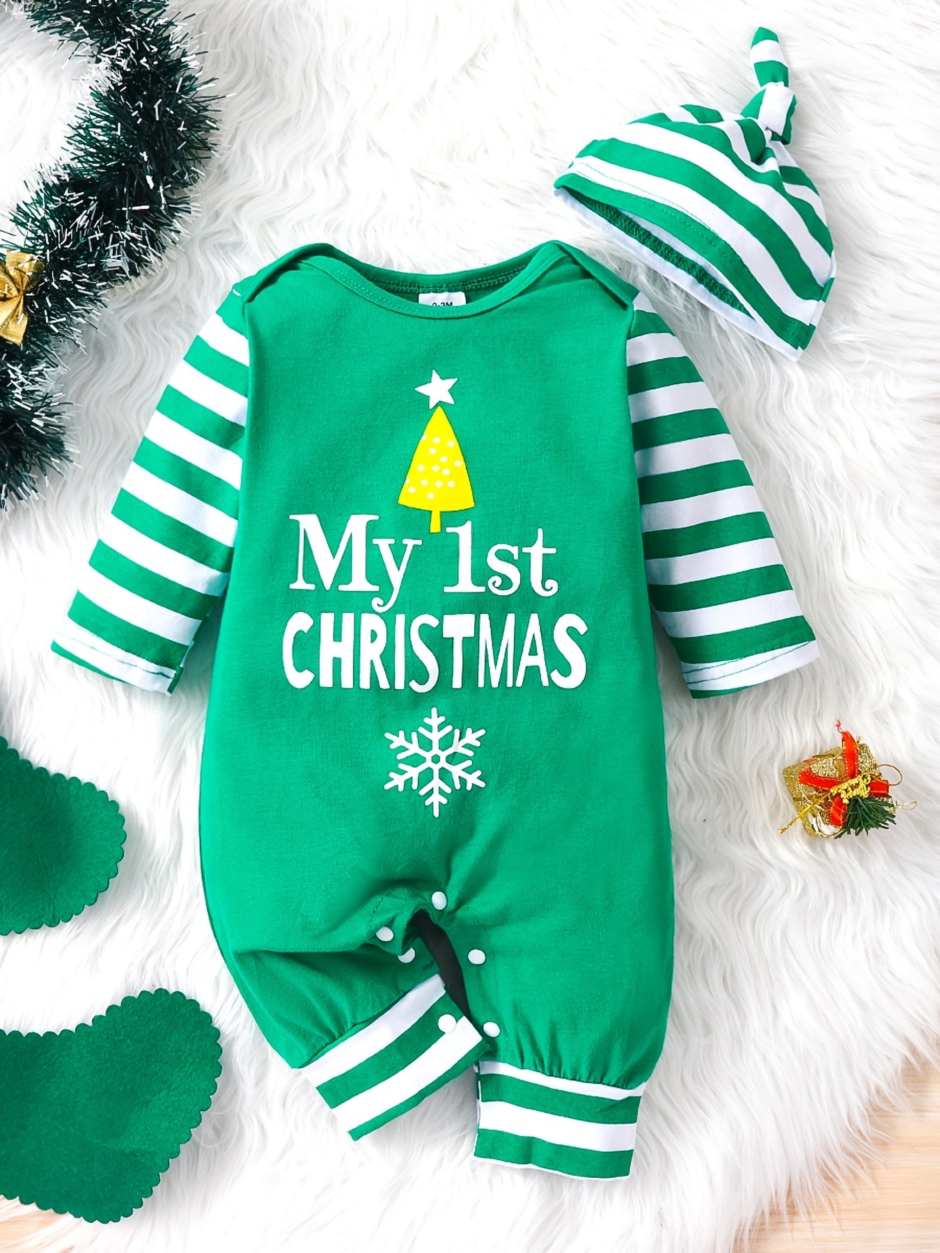 Infant Toddler Spring Autumn Christmas Romper & Hat Set