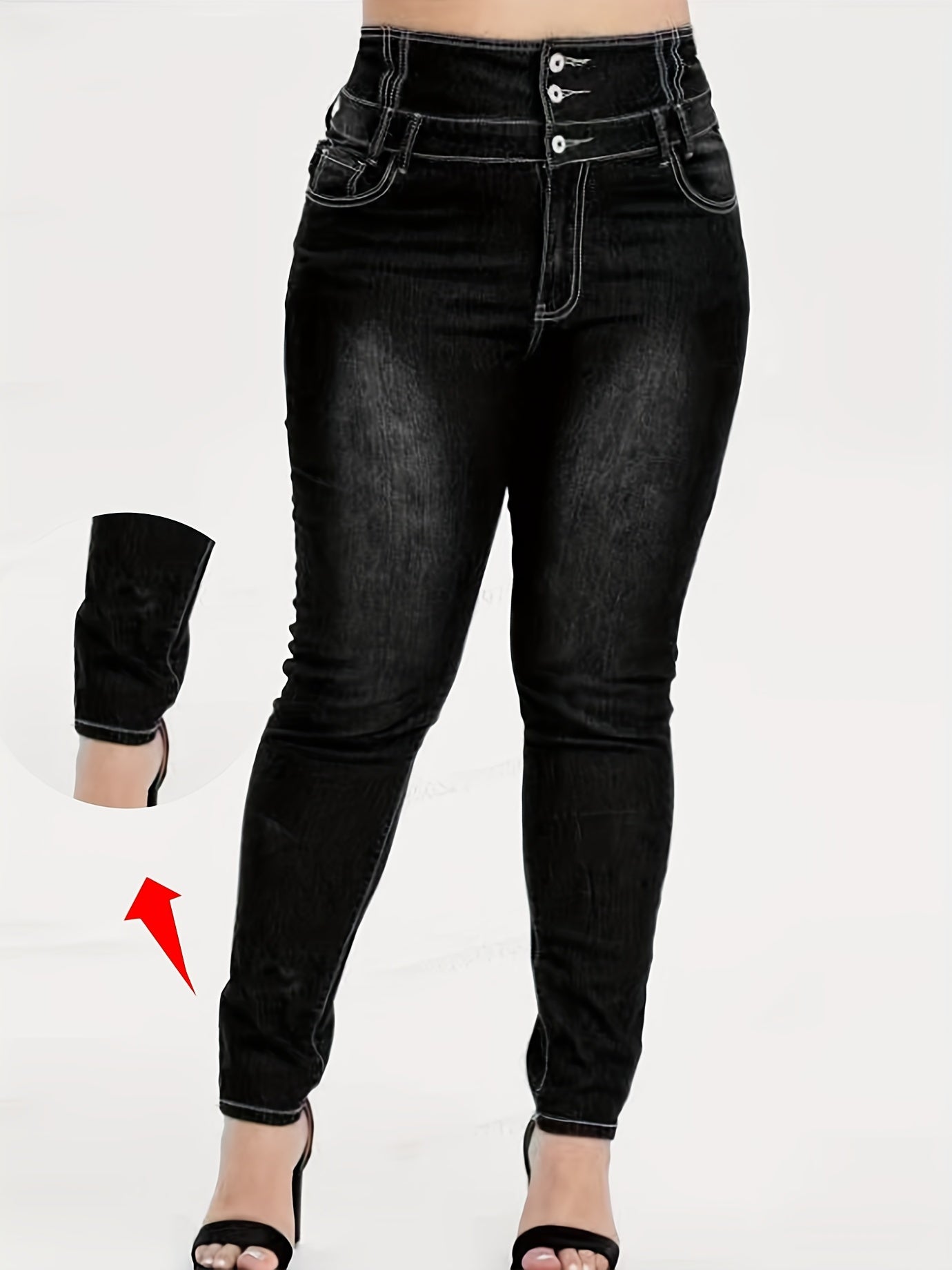 High Rise Button Fly Skinny Jeans Women's Plus Medium Stretch