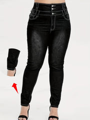 High Rise Button Fly Skinny Jeans Women's Plus Medium Stretch