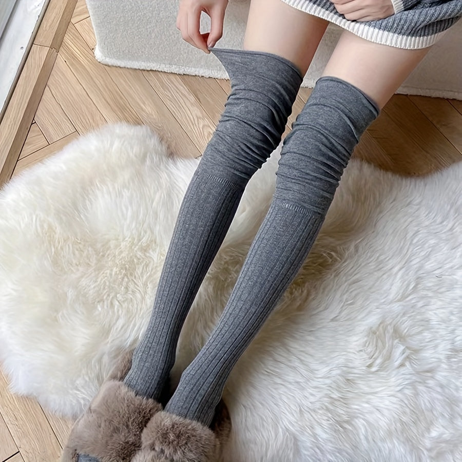 5 Pairs Solid Calf Socks Women's Knee High Stockings
