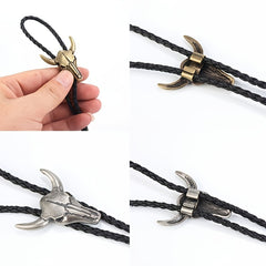 Vintage Leather Bolo Men's Tie Cow Skull Denim Tie