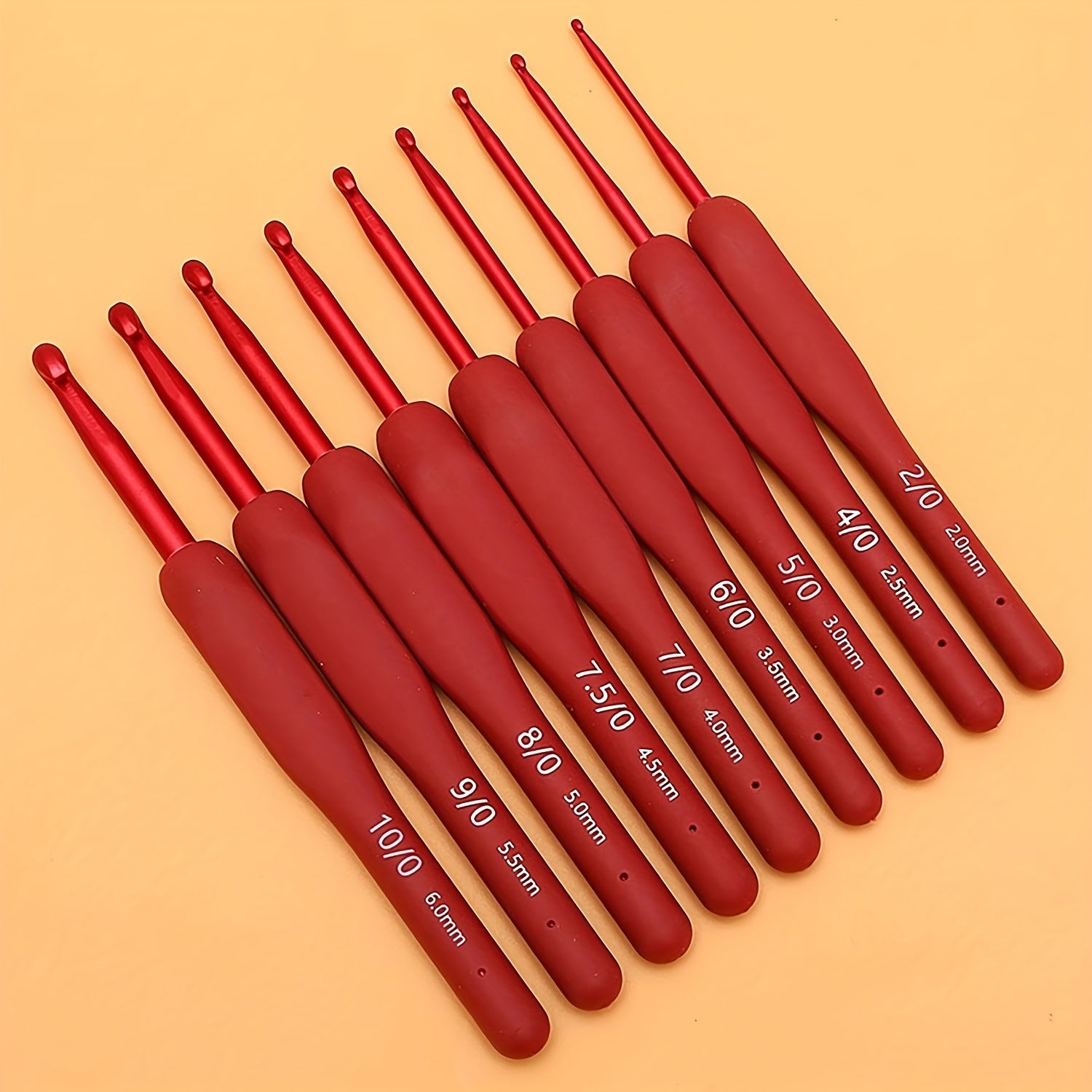 9pcs Red Soft Handle Crochet Hooks Set For Arthritic Hands