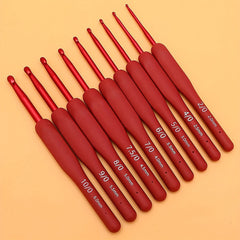 9pcs Red Soft Handle Crochet Hooks Set For Arthritic Hands