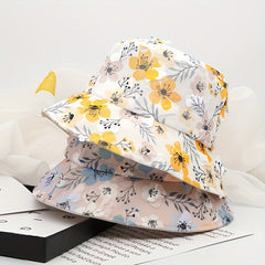 Pink Flower Print Bucket Hat Mesh Breathable Casual Basin Hat Lightweight Sunscr