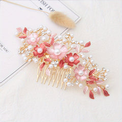 Faux Pearl Flower Hair Comb Bridal Insert Comb