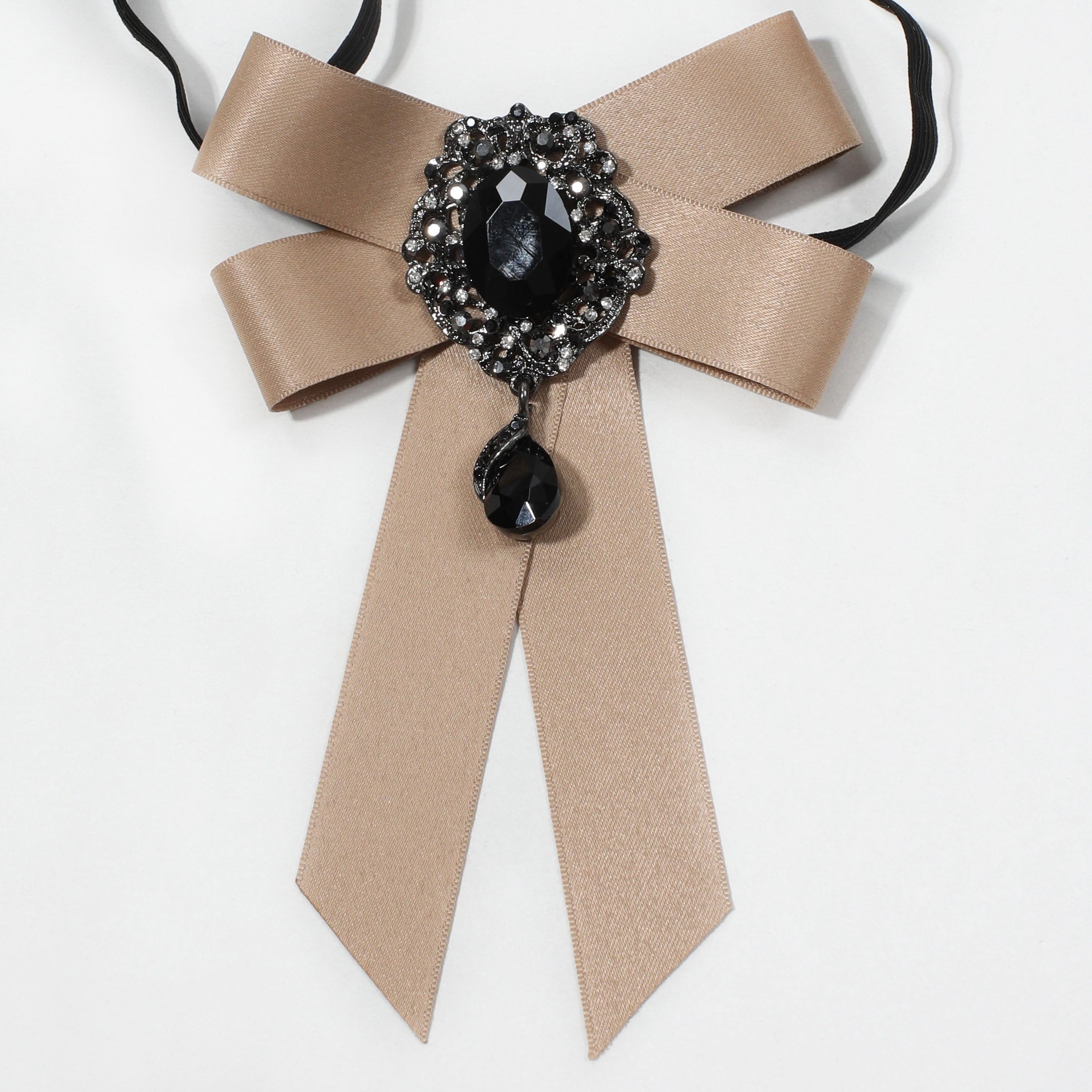 Crystal Pendant Bow Tie Khaki Neck Tie Vintage Women Dress Shirt Bow Tie Uniform