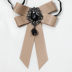 Crystal Pendant Bow Tie Khaki Neck Tie Vintage Women Dress Shirt Bow Tie Uniform