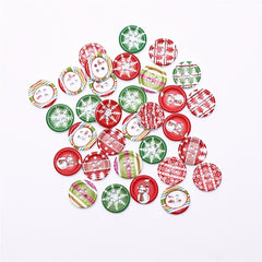 40pcs 18mm Wood Round Christmas Buttons Snowflake Xmas Tree Snowman DIY Crafts