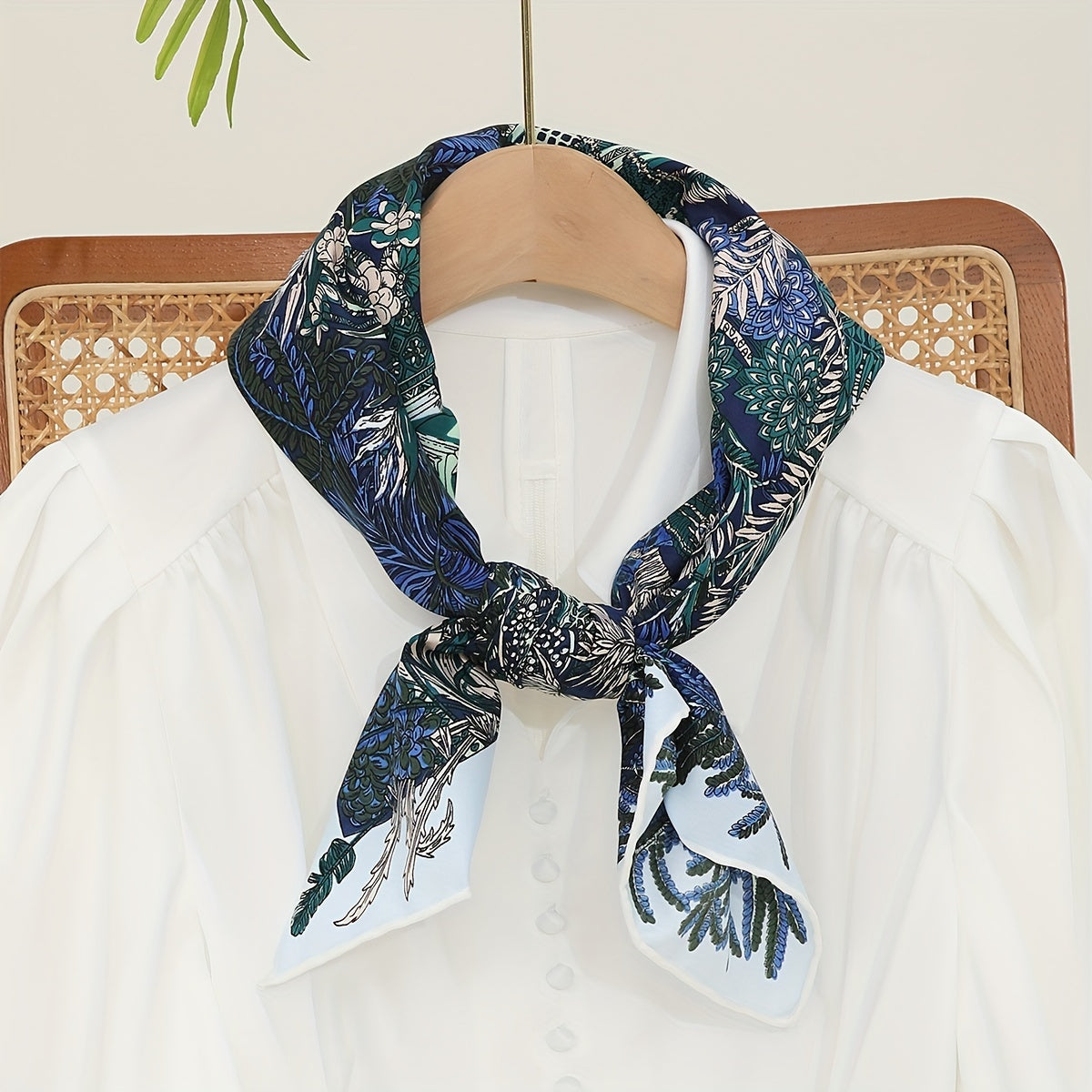 Boho Leaf Print Bandana Vintage Shawl Satin Square Scarf Head Wrap For Women
