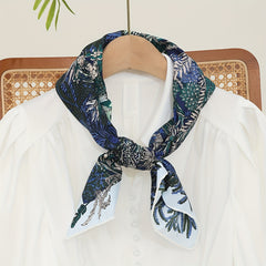 Boho Leaf Print Bandana Vintage Shawl Satin Square Scarf Head Wrap For Women