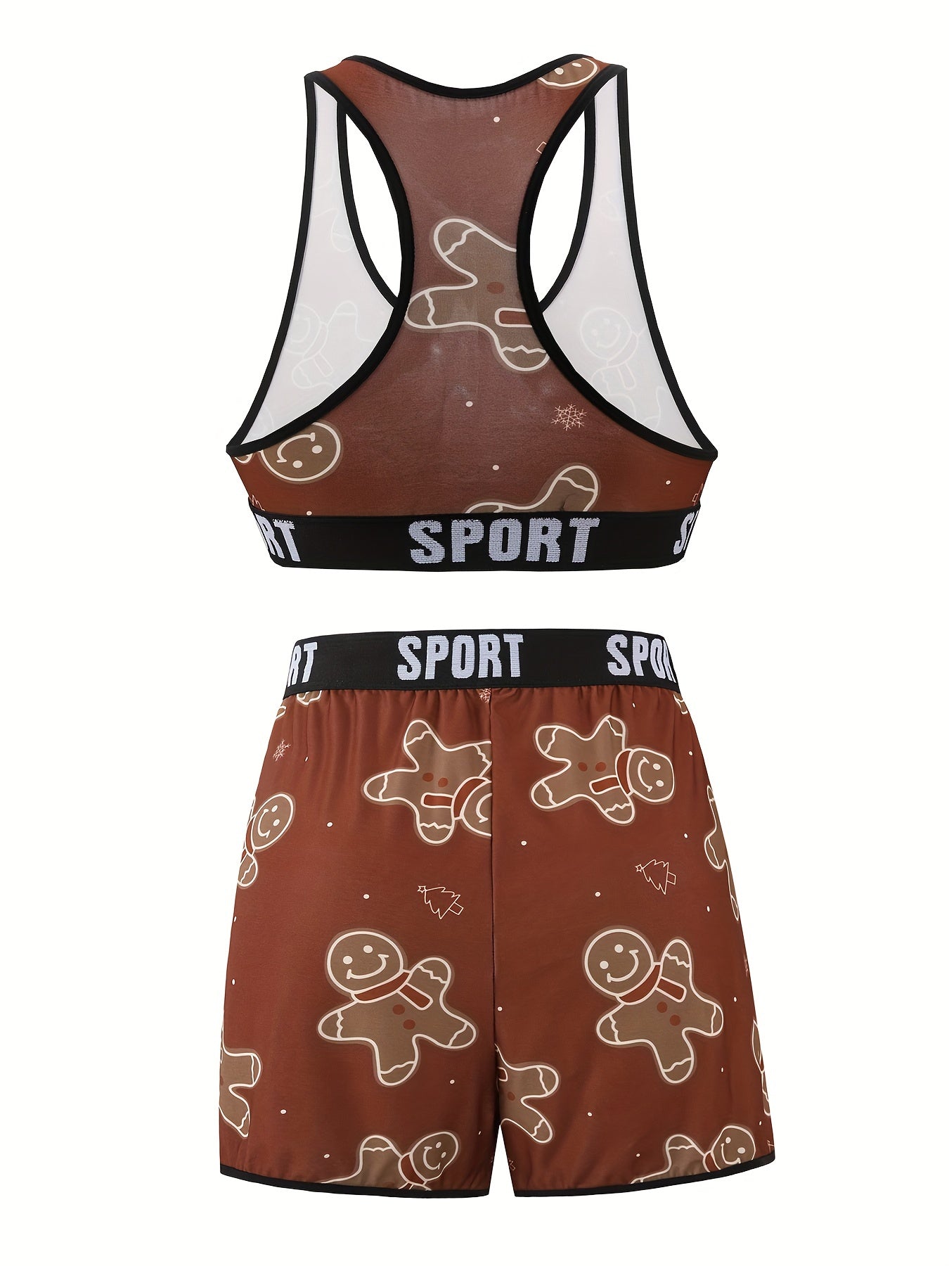 Xmas Cartoon Figure Tank Top & Snowflake Print Underwear Set