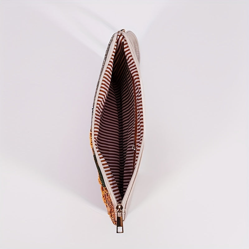 Embroidery Clutch Straw Bag Sequin Flower Handbag Women's Woven Square Purse