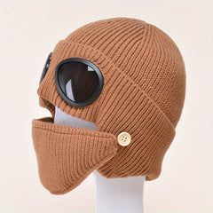 Fashionable Ear Protection Windproof Knit Beanie Hat With Glasses