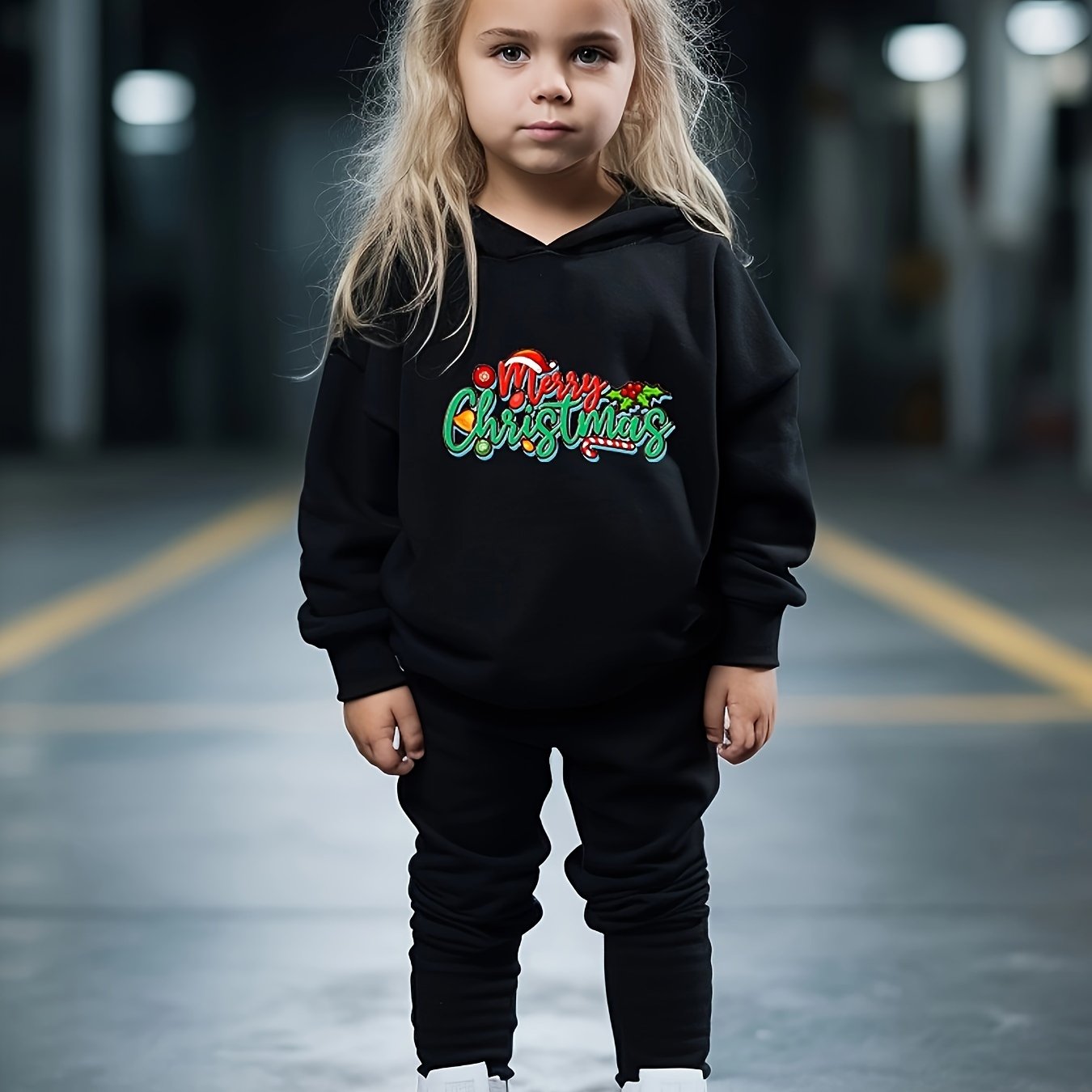 Girls Christmas Letter Hoodie Sweatpants Set