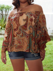 Women's Plus Paisley Print Off Shoulder Summer Top