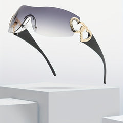 Y2K Sunglasses Rimless Gradient Lens Oversized Futuristic Eyewear UV400