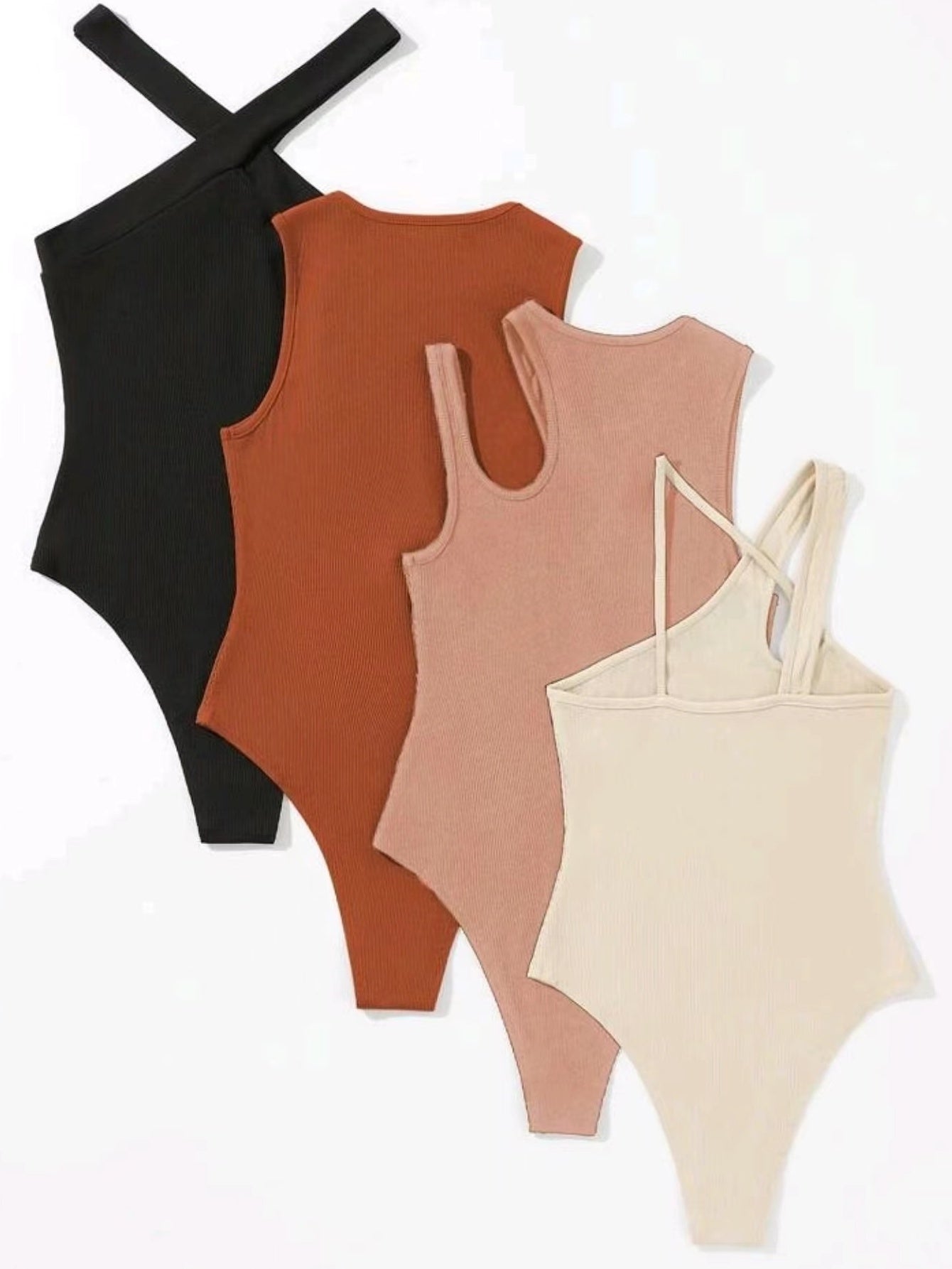 Ribbed Knit Bodysuit 4 Pack Sleeveless Sexy Casual Bodysuits