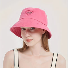 Heart Patch Pink Bucket Hat Washed Casual Lightweight Outdoor Fisherman Cap