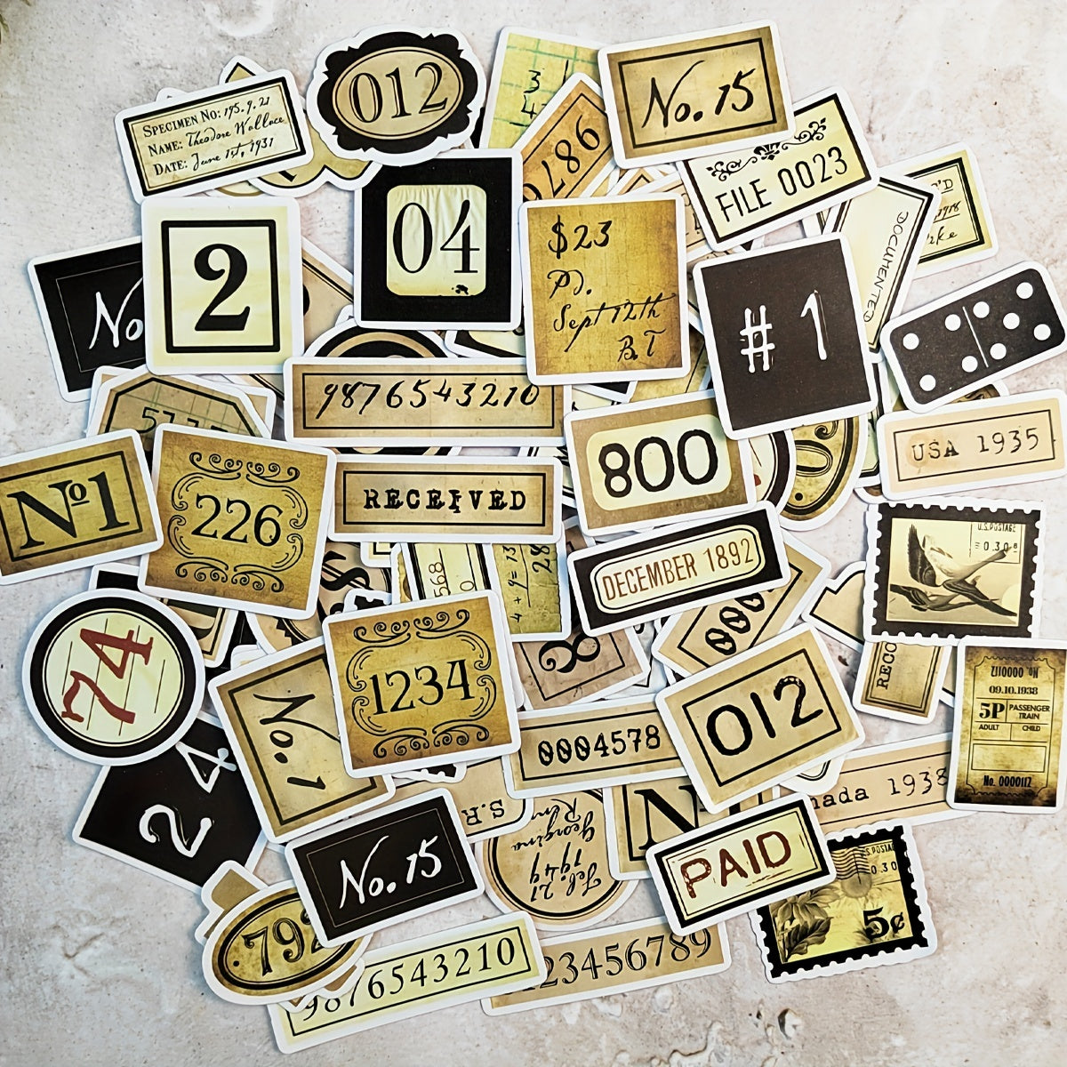 95pcs Vintage Number Label Tag Scrapbook Stickers