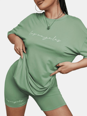 Casual Letter Print Two piece Set T shirt & Shorts Outfits Women's Clothing
