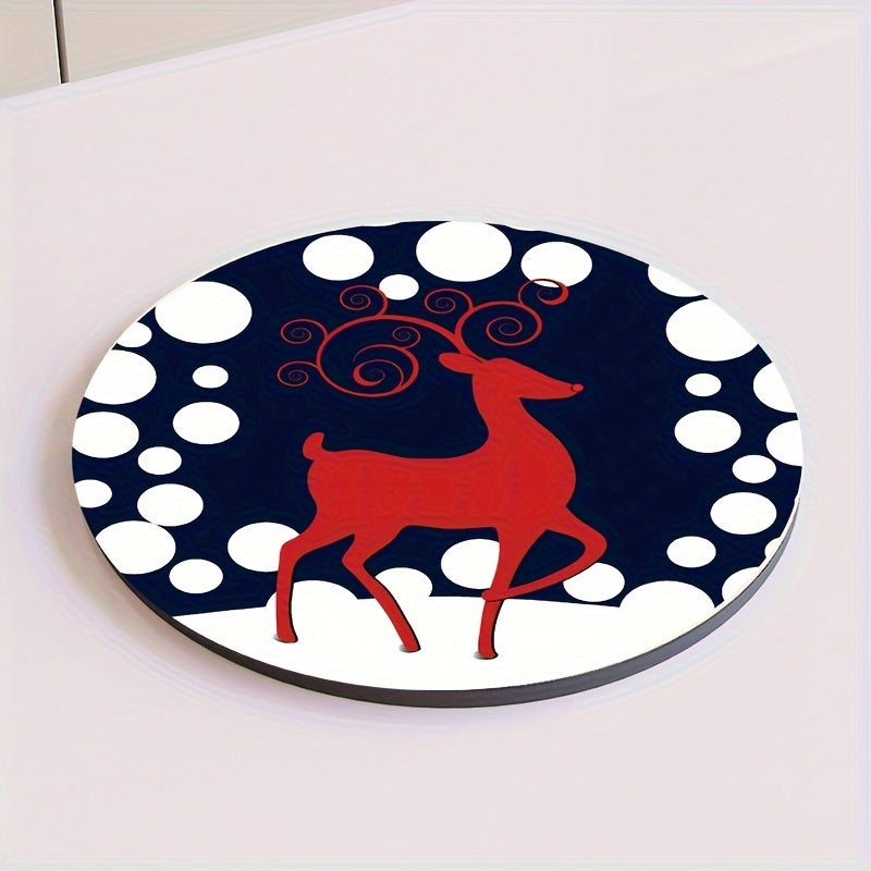 4pcs Christmas Reindeer Printed Cup Mat Diatomaceous Earth Water Absorbing Mat
