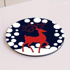 4pcs Christmas Reindeer Printed Cup Mat Diatomaceous Earth Water Absorbing Mat