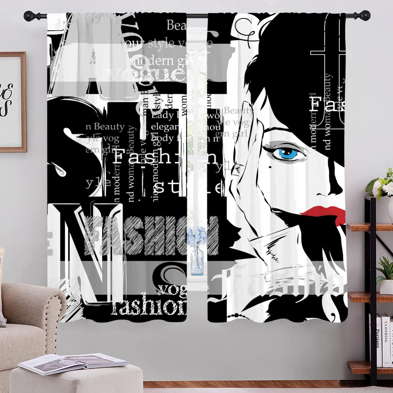 2 Illustrated Woman Curtain Set