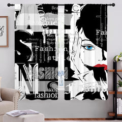 2 Illustrated Woman Curtain Set