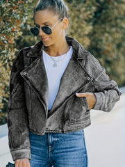 Distressed Denim Jacket, Solid, Long Sleeve, Crop