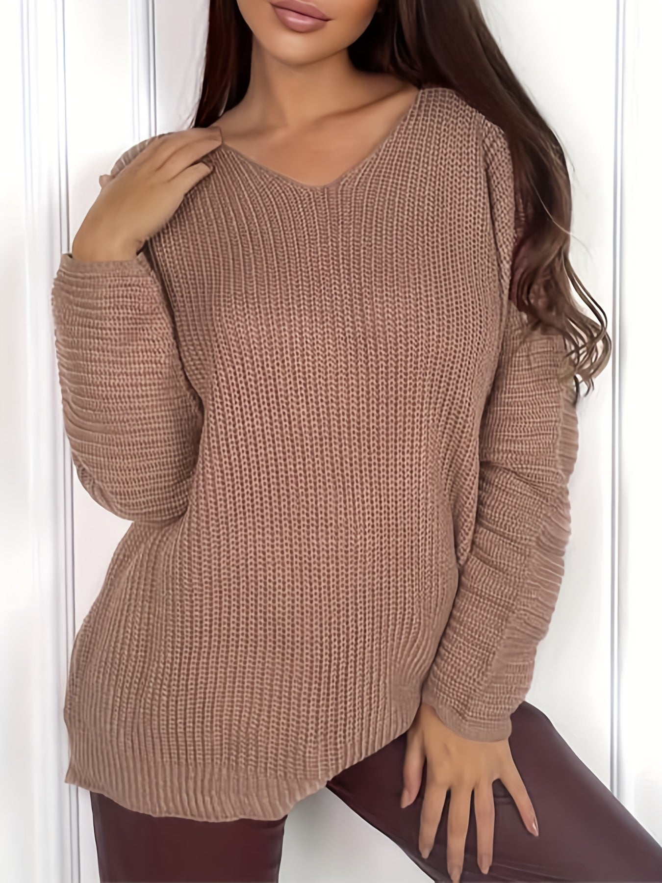 V Neck Casual Sweater Long Sleeve Jumper