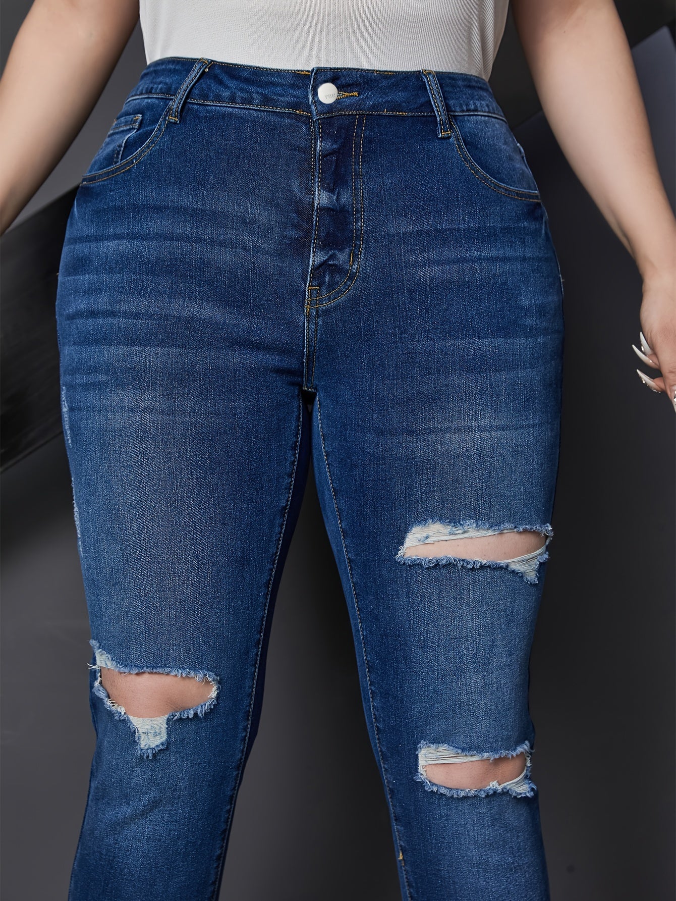 Ripped Button Up Stretch Skinny Jeans