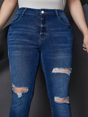 Ripped Button Up Stretch Skinny Jeans