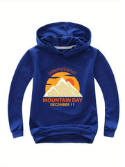 Cotton INTERNATIONAL MOUNTAIN Print Hoodies Girls Comfy Hooded Sweatshirt