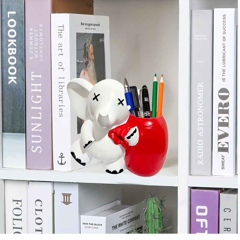 Resin Little Elephant Puppy Pen Holder Desk Organizer