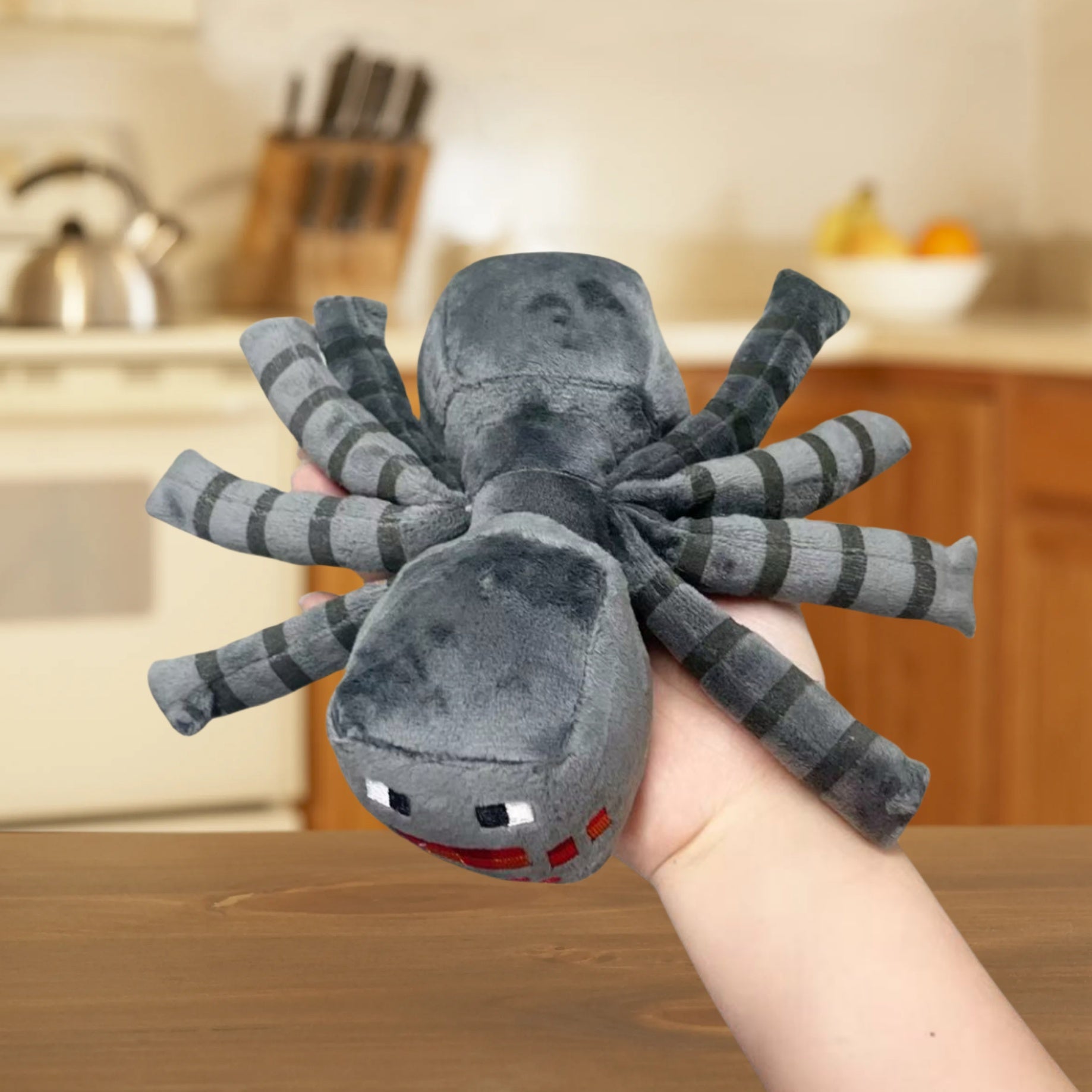 Zombie Spider Plush Toy with Red Eyes and Teeth