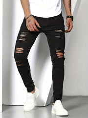 Slim Fit Ripped Jeans Mens Casual Street Style Stretch Denim Pants