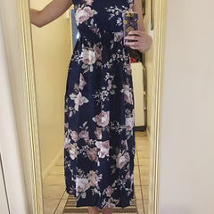 Floral Print Shirred Flared Dress Sleeveless Tank Dress Women's Clothing